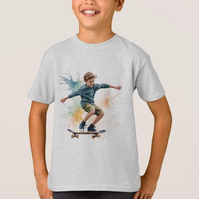 Skateboarder Skateboarding  Fun Watercolor  T-Shirt (Front)