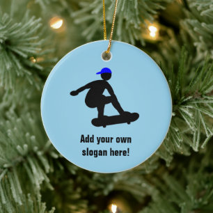 Skateboarder - Skater Boy graphic - add a name to  Ceramic Tree Decoration
