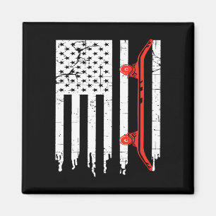 Skateboarder Vintage Us Flag Teens Skateboarding B Magnet