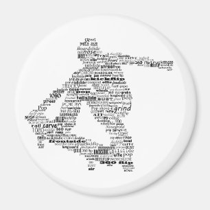Skateboarder word collage magnets