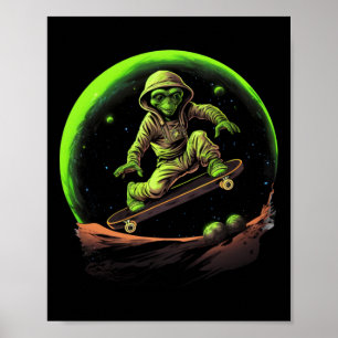 Skateboarding Alien On The Ring Of Saturn Outer Sp Poster