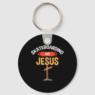 Skateboarding And Jesus Skating Skateboarder Key Ring
