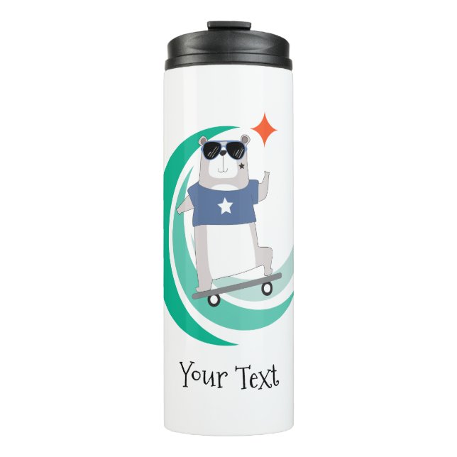Skateboarding Bear with Custom Monogram Thermal Tumbler (Front)