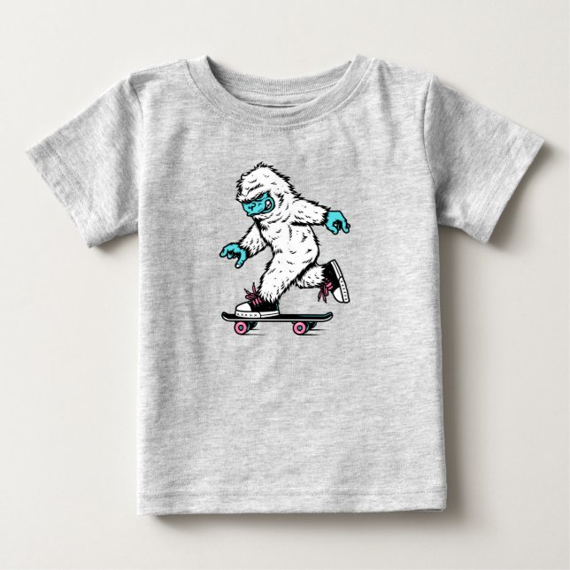 Skateboarding Bigfoot Sasquatch Wild Animal Baby T-Shirt (Front)