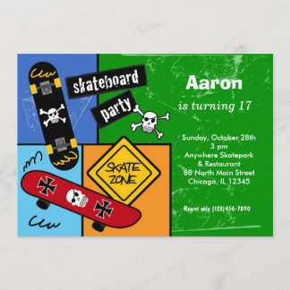 Skateboarding Birthday (Green) Invitation