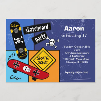 Skateboarding Birthday (Navi Blue) Invitation