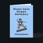 Skateboarding Boy, Grandson Birthday add name age Card<br><div class="desc">A boy drawn in shades of grey ,  doing a Heel Flip on a skateboard,  with age on his tee shirt. Add his name,  and change the age on front, if you can't find a version with correct age. Change relationship if required.</div>