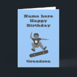Skateboarding Boy, Grandson Birthday add name age Card<br><div class="desc">A boy drawn in shades of grey ,  doing a Heel Flip on a skateboard,  with age on his tee shirt. Add his name,  and change the age on front, if you can't find a version with correct age. Change relationship if required.</div>