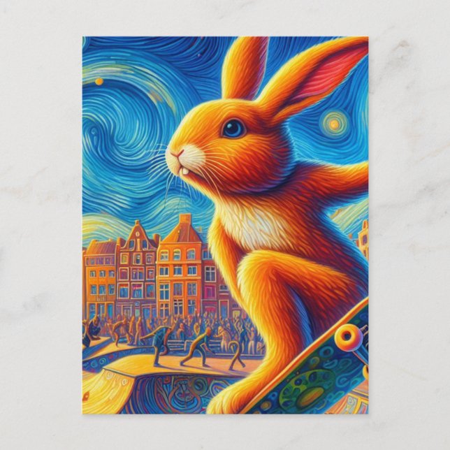 Skateboarding Brown Bunny Surreal Colourful and Fu Postcard (Front)