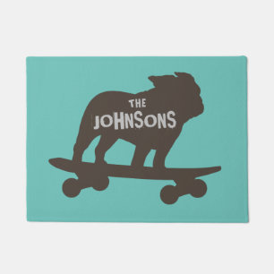 Skateboarding Bulldog Silhouette Cool Dog Custom Doormat