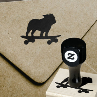 Skateboarding Bulldog Silhouette | Cool Dog Rubber Stamp
