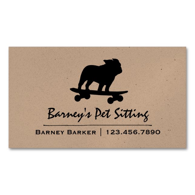 Skateboarding Bulldog Silhouette Cool Skater Dog Magnetic Business Card (Front)