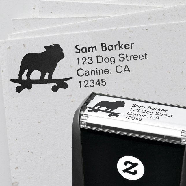 Skateboarding Bulldog Silhouette Return Address Self-inking Stamp (Creator Uploaded)