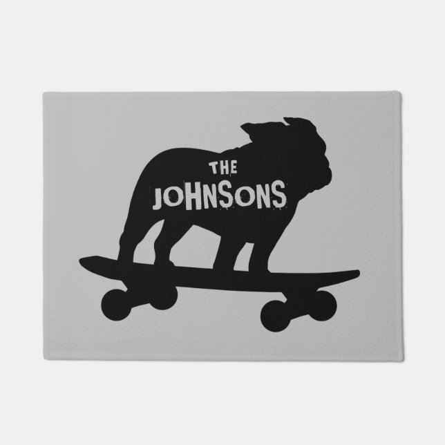 Skateboarding Bulldog Silhouette Totally Rad Doormat (Front)