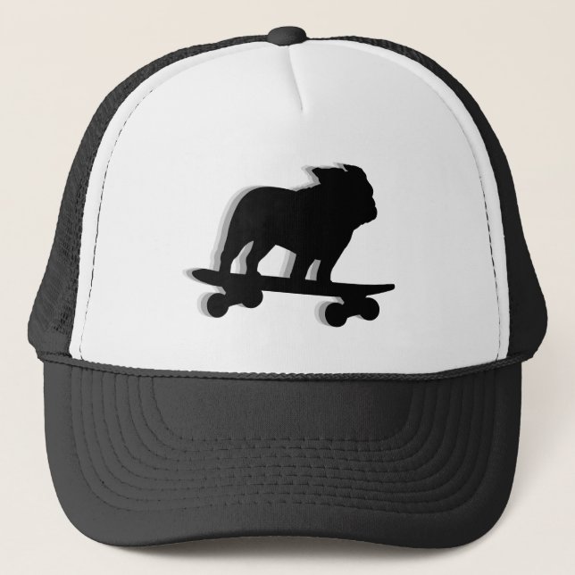 Skateboarding Bulldog Silhouette Trucker Hat (Front)