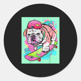 Skateboarding Bulldog Unleash The Shred Classic Round Sticker