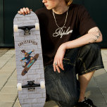 Skateboarding Bunny Rabbit Brick Wall Name Skateboard<br><div class="desc">Urban hip hop skateboarding bunny rabbit skateboard for boys / kids.  Customisable name text on spot light dark grey brick wall background.</div>