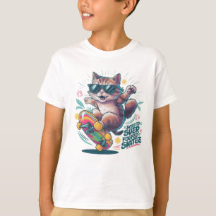 Skateboarding Cat Born to Surf, Forced Skate T-Shirt