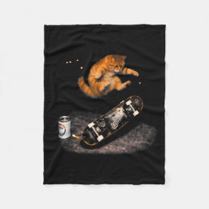 Skateboarding cat funny cat meme men women kids fleece blanket