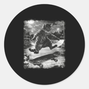 Skateboarding cat funny cat street meme men women classic round sticker