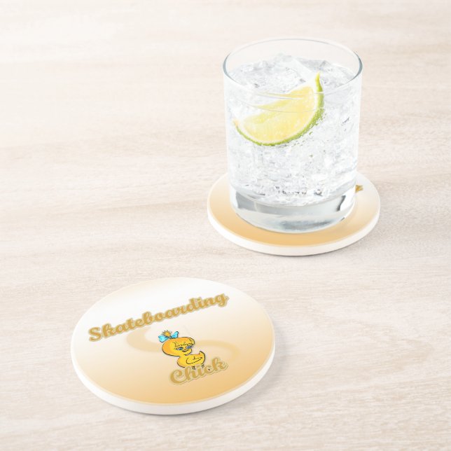 Skateboarding Chick Coaster (Side)