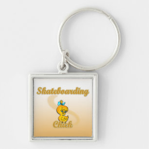 Skateboarding Chick Key Ring