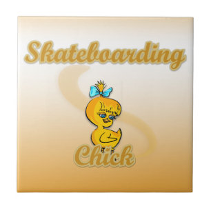 Skateboarding Chick Tile