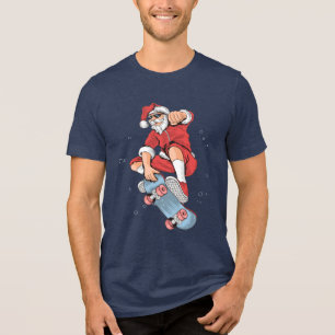 Skateboarding Cool Santa   Christmas Tri-Blend Shirt