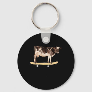 Skateboarding Cow Funny Skateboard T Shirt Key Ring