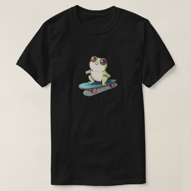 Skateboarding Cute Frog T-Shirt (Design Front)