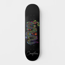Skateboarding Deck ( Dragon ) Bright Colour (Black