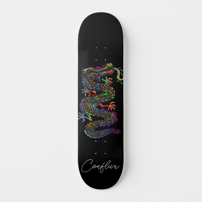 Skateboarding Deck ( Dragon ) Bright Colour (Black Skateboard (Front)