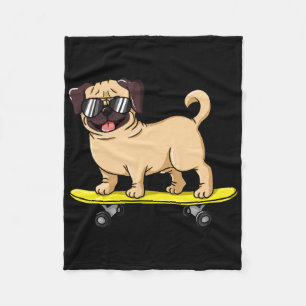 Skateboarding Dog Gift For A Pug Lover And Skater  Fleece Blanket