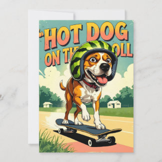 Skateboarding Dog Summer Funny Retro Beach Announcement
