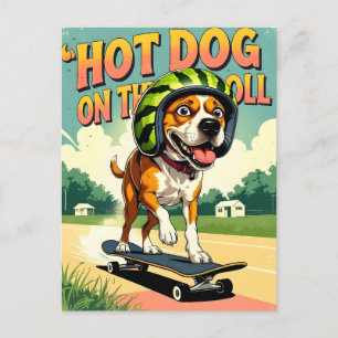 Skateboarding Dog Summer Funny Retro Beach  Holiday Postcard