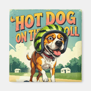 Skateboarding Dog Summer Funny Retro Beach Magnet