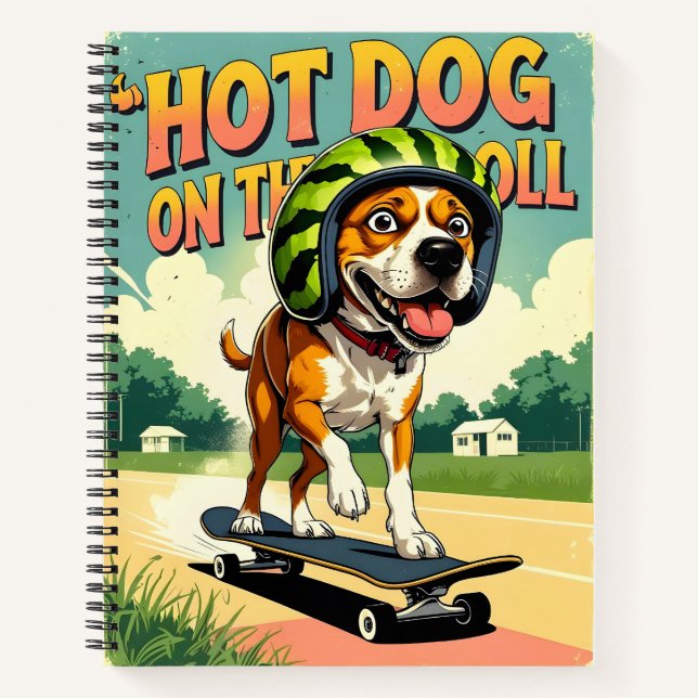 Skateboarding Dog Summer Funny Retro Beach  Notebook (Front)