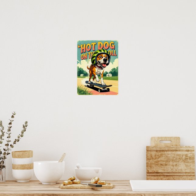 Skateboarding Dog Summer Funny Retro Beach  Poster (Kitchen)