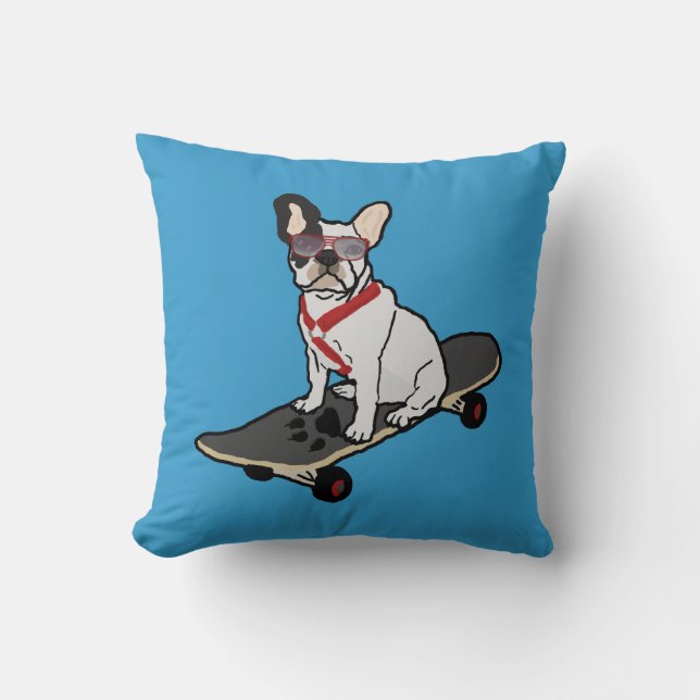 Skateboarding French Bulldog Dog Pillow (Front)