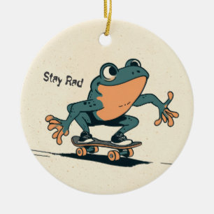 Skateboarding Frog – Cute Cartoon Animal Art Ceramic Tree Decoration