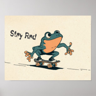 Skateboarding Frog – Cute Cartoon Animal Art Poster