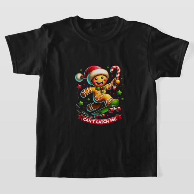 Skateboarding Gingerbread Joy T-Shirt (Laydown)