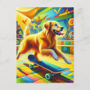 Skateboarding Golden Retriever Dog Postcard