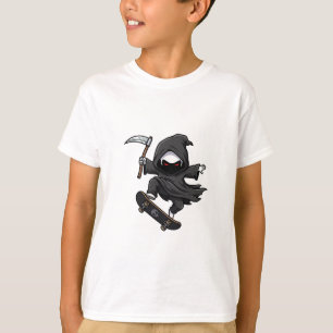 Skateboarding Grim Reaper Scythe Chibi Kids T-Shirt