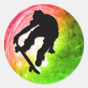 Skateboarding in a Psychedelic Cyclone Classic Round Sticker