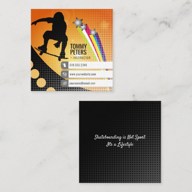 Skateboarding Instructor | Active Sports Square Business Card (Front/Back)