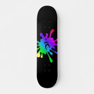 Skateboarding Kid Colourful Paint Splash Add Name Skateboard