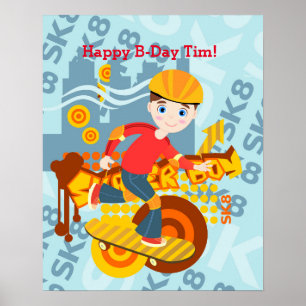 Skateboarding kid party poster