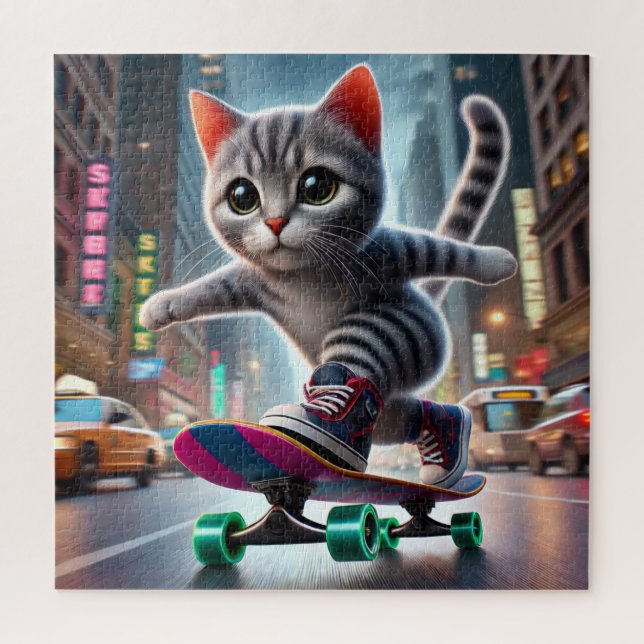 Skateboarding Kitty Puzzle (Vertical)