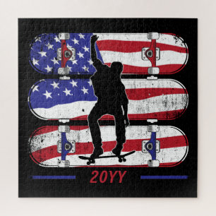 Skateboarding Men - USA American Flag Jigsaw Puzzle